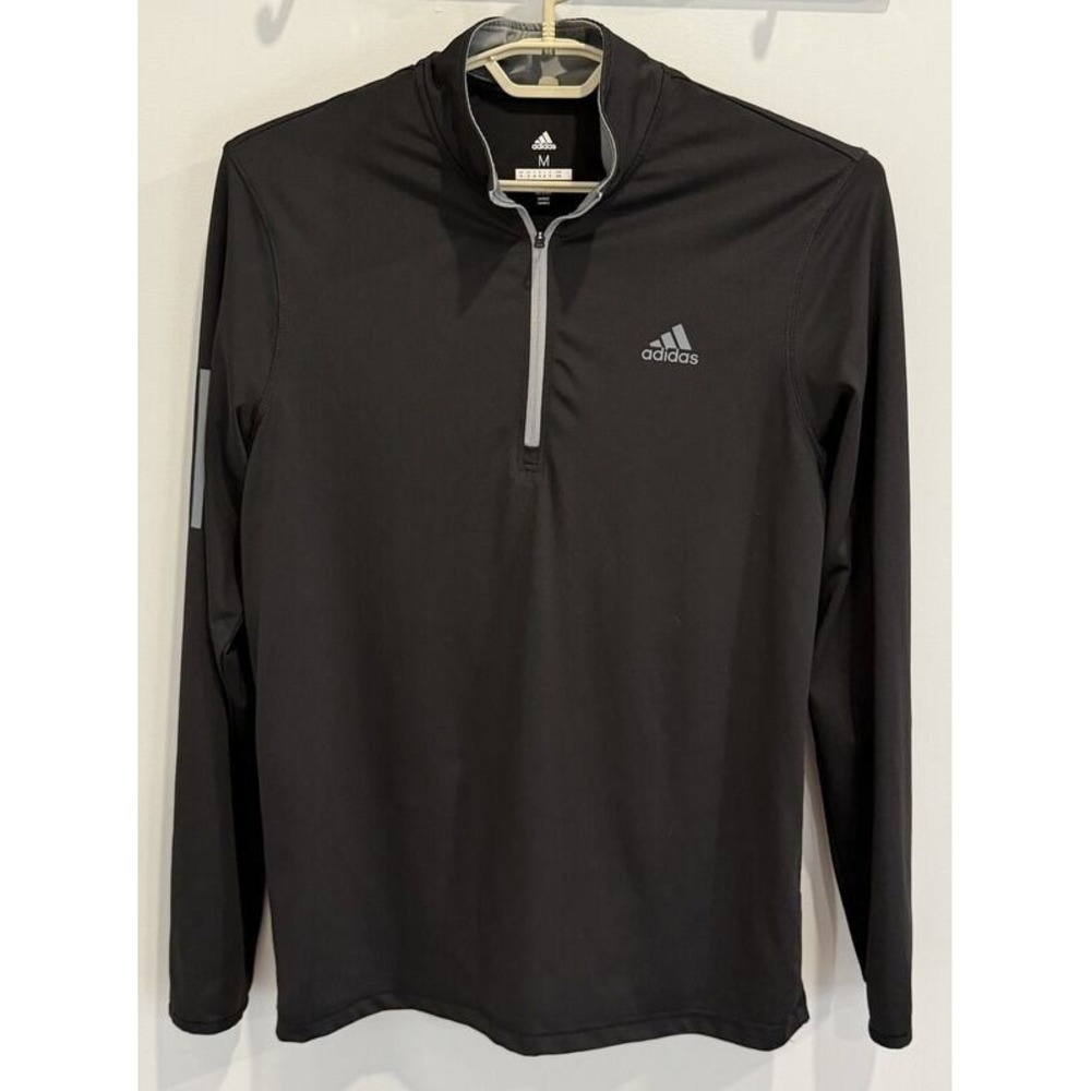Adidas Golf Mens Black 1/4 Zip Pullover Jacket Gray Trefoil Logo and Arm‎ Size M